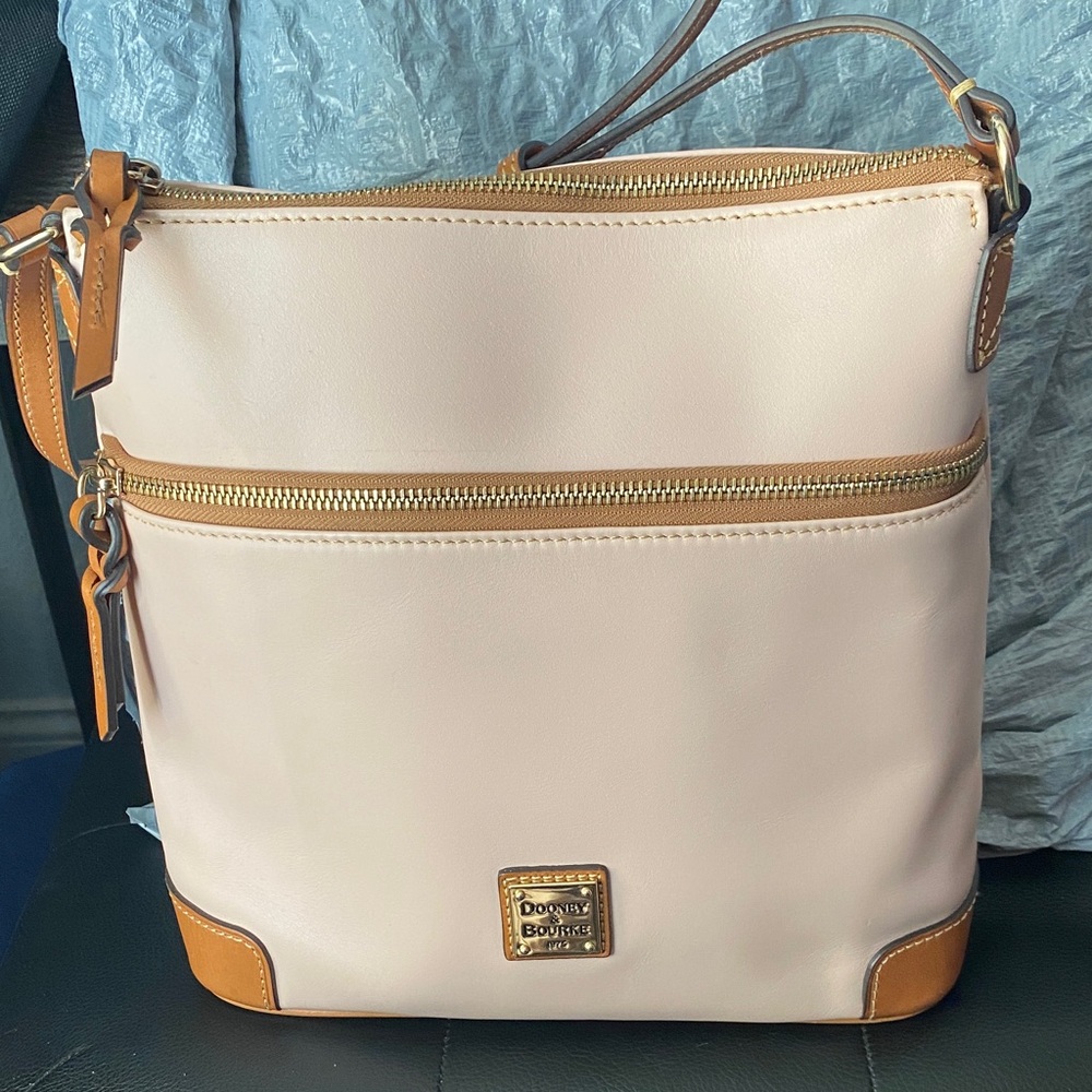 Dooney & Bourke Pale Pink Florentine Leather Crossbody with Tan Trim